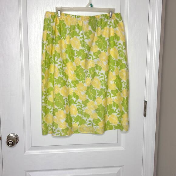 Jones Studio Wms 1X Yellow Green Floral Cotton Pull On Skirt Summer Picnic - Picture 9 of 9
